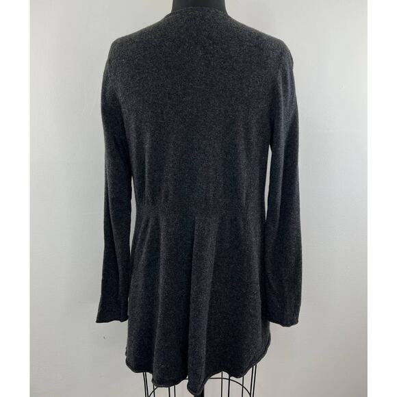 Eileen Fisher Gray Black Merino Wool-Cashmere Ruffle Waterfall Cardigan Size S - Picture 5 of 8